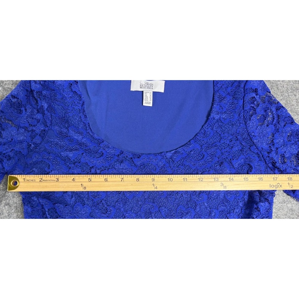 Belle Badgley Mischka Katia Dress Womens 12 Blue Lace Sheath Cocktail Party - Picture 11 of 11